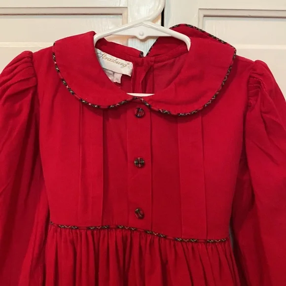 Strasburg red corduroy dress w tartan piping. 4. Gorgeous & Christmas perfect! - Picture 2 of 4